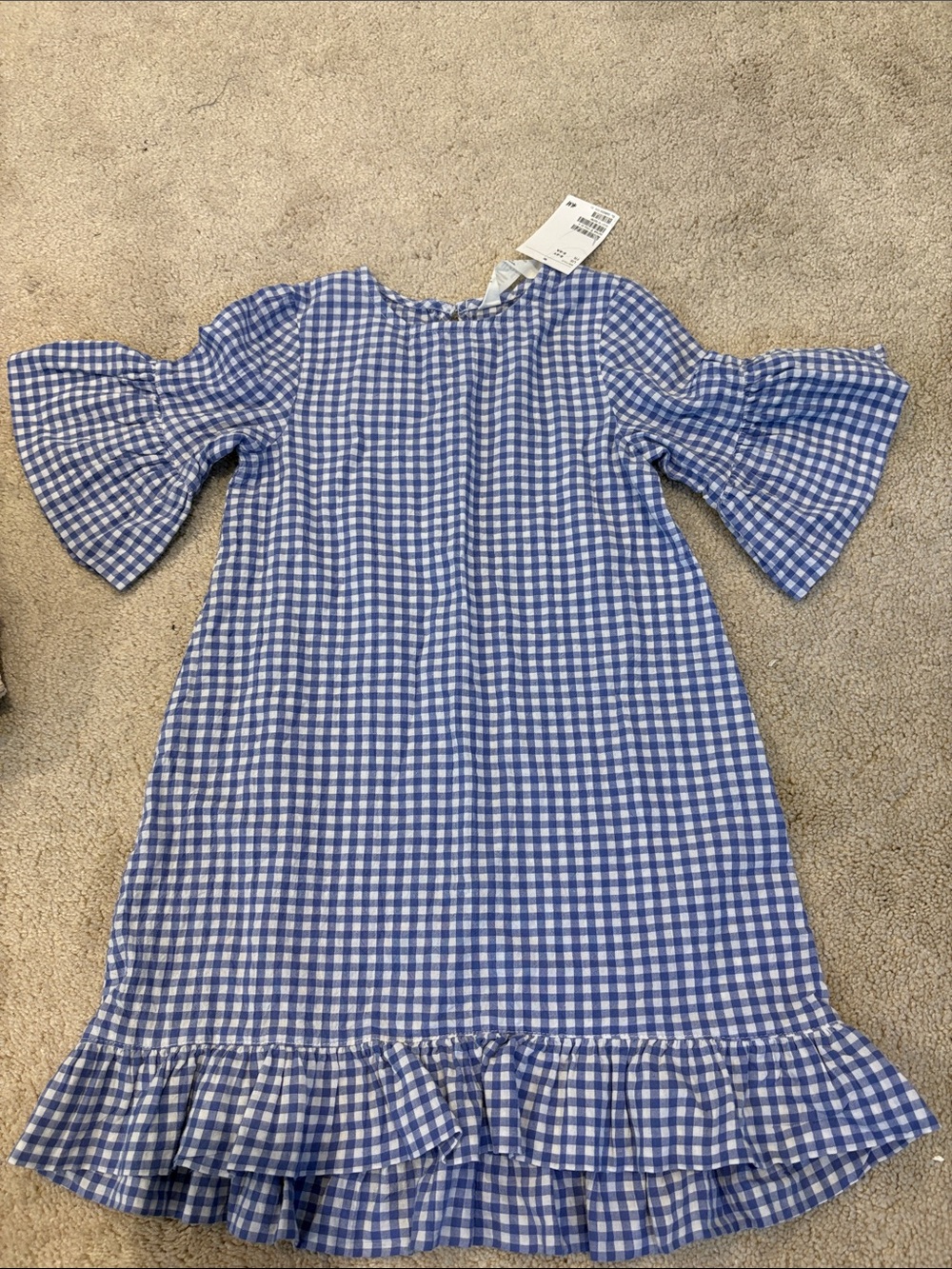H&M Blue and White Gingham Ruffle Hem Dress